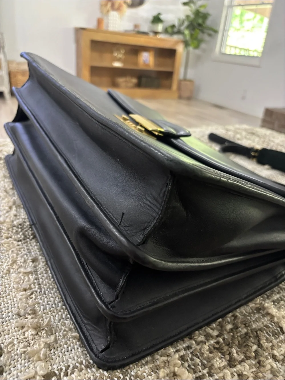 SACOCHE International Briefcase Bag Black Leather Crossbody Laptop Bag